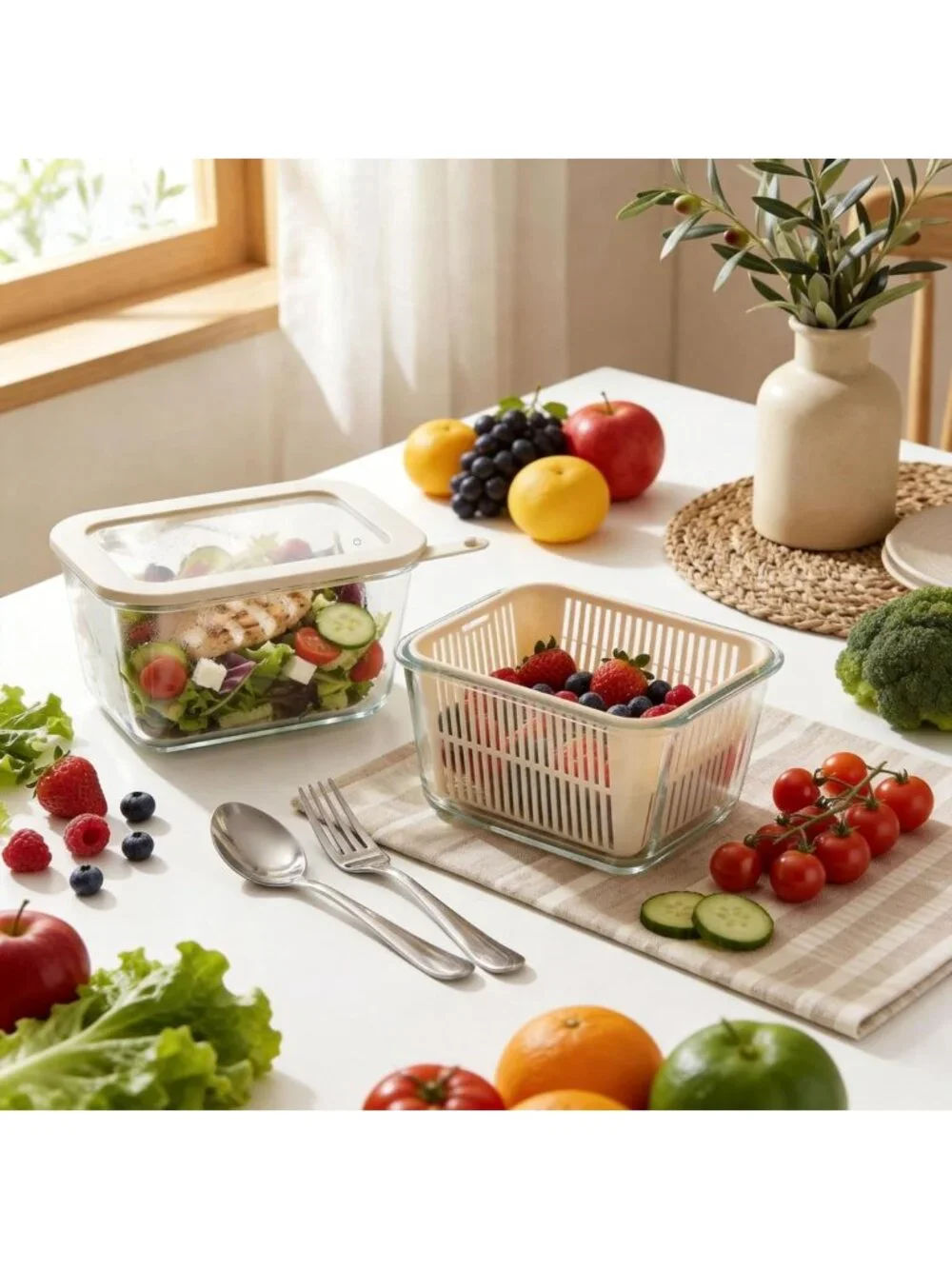 Airtight Glass Food Storage Containers Set, Microwave Safe, BPA Free, 60oz, 2